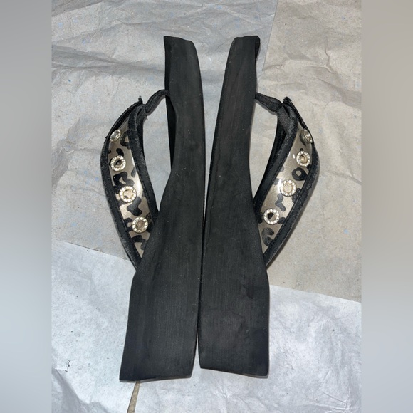 Unbranded Camo Print Crystal Studs VelcroStrap PlatformChunky Y2K Flip Flops Sz9 - Picture 2 of 10